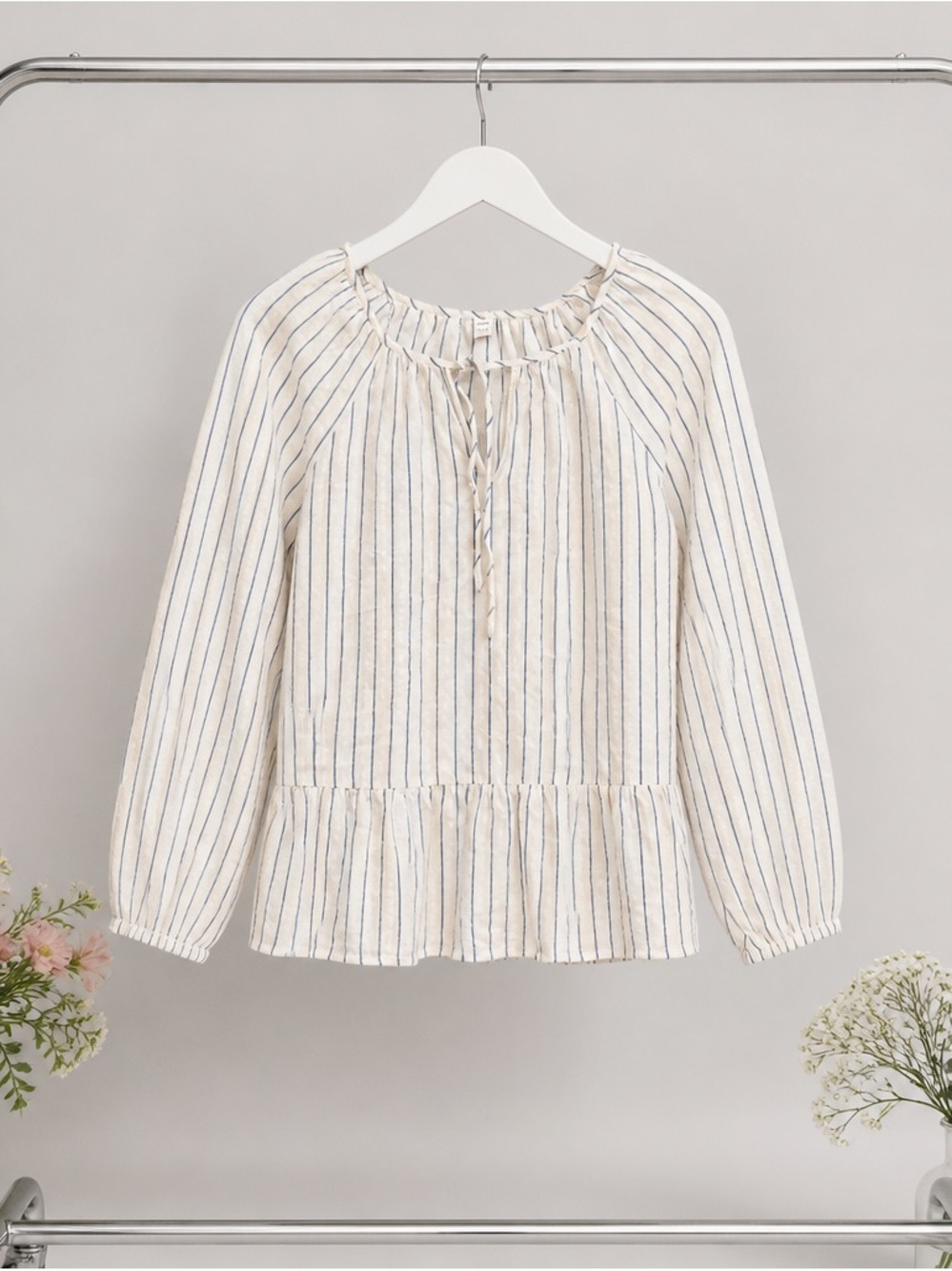 Old Navy Cream Blouse with Navy Stripes